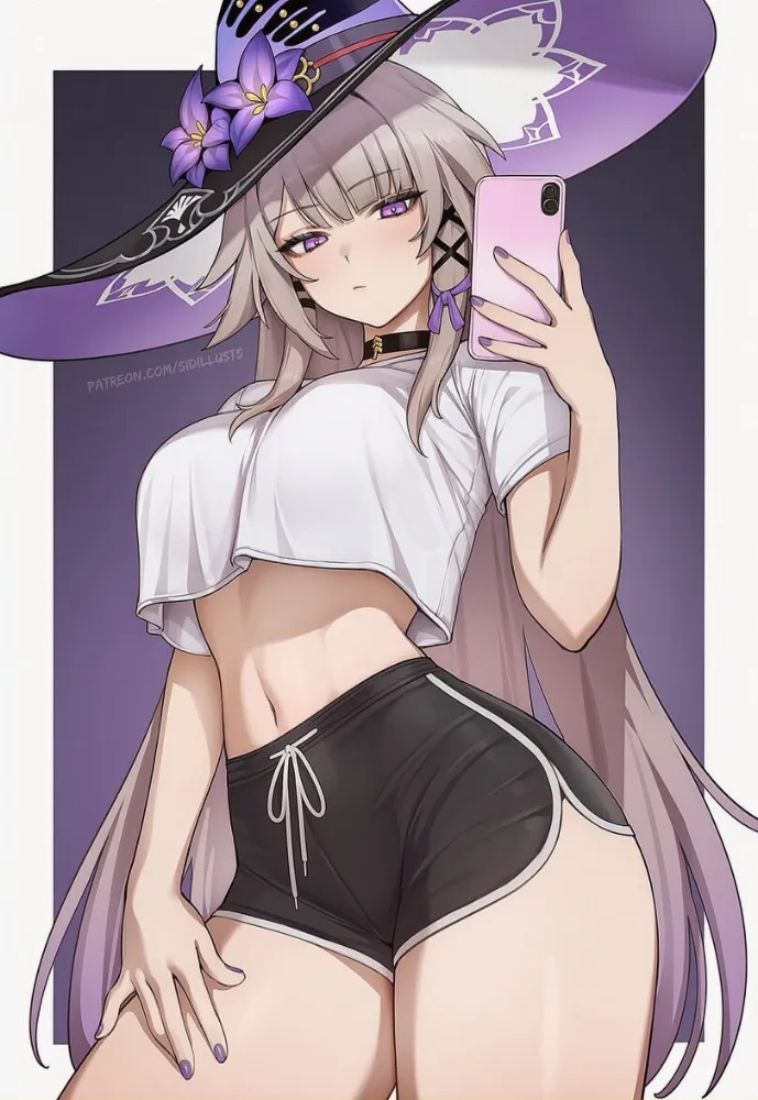 AI Herta (honkai star rail) by Sidillusts. AI, ai generated, anime piped running shorts, Herta, honkai star rail, neuralart, sport, sport girl, witch girl