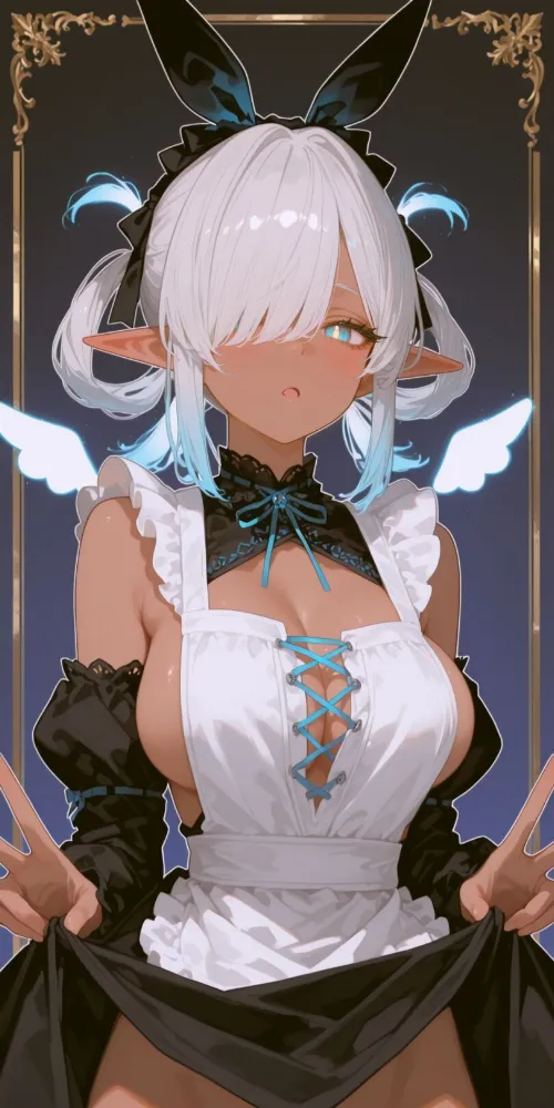 AI elf girl by yasshy. AI, Anime Art, anime style, elf, elf girl, elfgirl, fantasy, Fantasy ero, Fantasy race, housemaid, maid, neuralart
