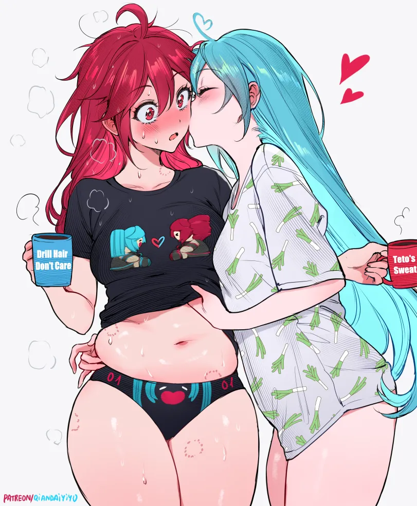 Kasane Teto, Hatsune Miku by qiandaiyiyu. Anime, Anime Ero, Anime Ero Pantsu, Anime Ero Wet, Anime Ero Yuri, Hatsune Miku, Kasane Teto, utau, vocaloid, voice synthesizer