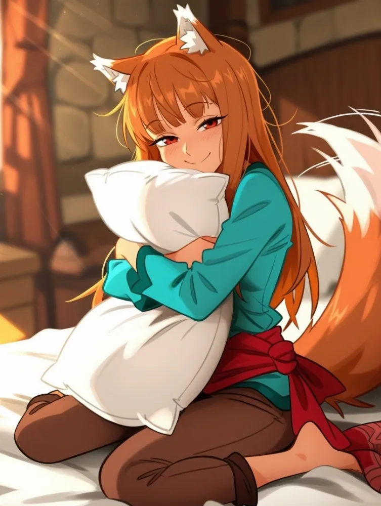 AI Holo (spice and wolf) by generatornaya. AI, Animal Ears, Anime, Anime Ears, fox girl, foxgirl, Holo, neuralart, spice and wolf