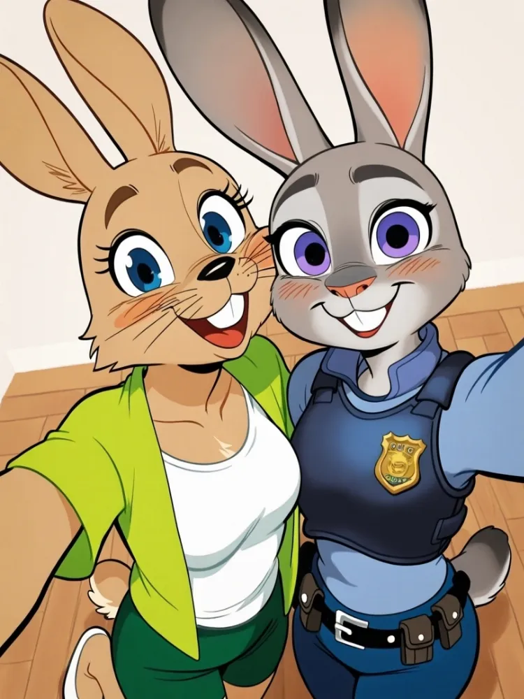 AI Judy Hopps, Nick Wilde (zootopia) by generatornaya. AI, Animal Ears, Anime Ears, anthro, anthro ero, bunny girl, bunnygirl, crossover, Judy Hopps, neuralart, Nick Wilde, Rule 63, zootopia, zootopia characters