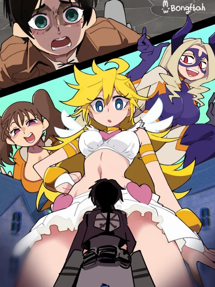 Diane, Eren Jaeger, Mount Lady, Panty by BongF. Anime, Anime Ero, Boku no Hero Academia, Diane, Eren Jaeger, giant woman, Mount Lady, Nanatsu no Taizai, nnt, Panty, panty &amp; stocking with garterbelt, Psg, Seven deadly sins, shingeki no kyojin, size difference