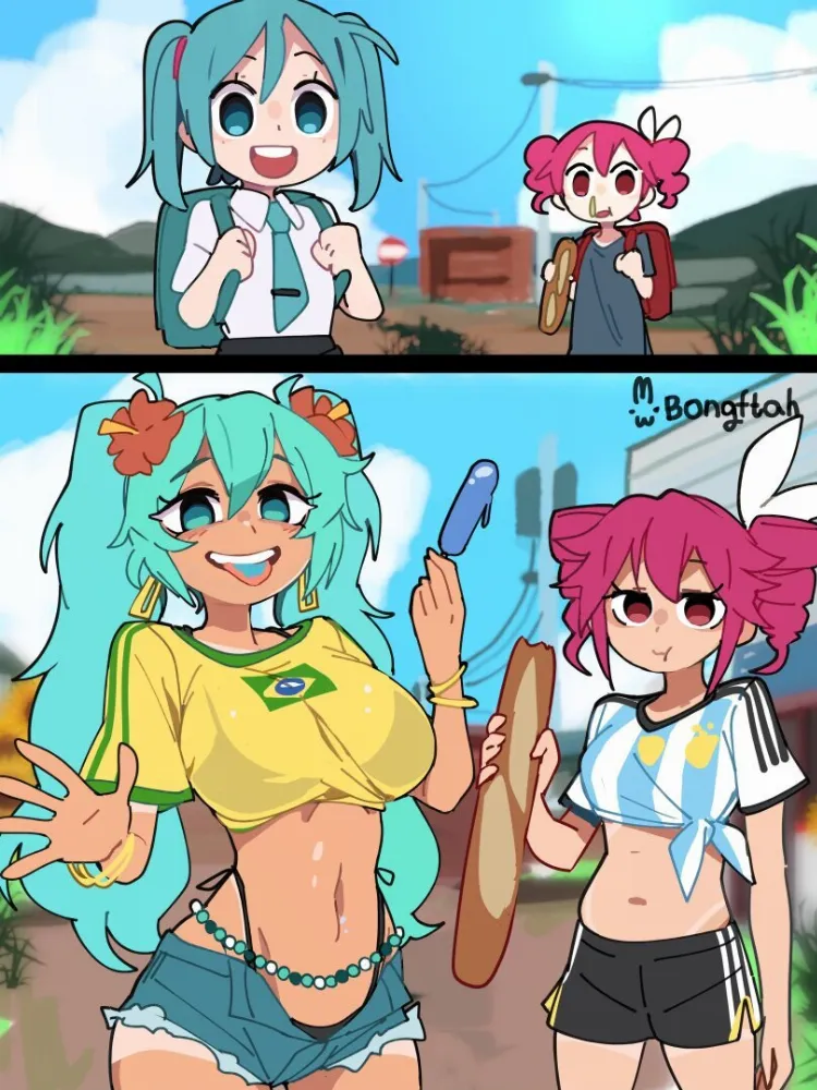 Brazilian Miku, Hatsune Miku, Kasane Teto by BongF. Anime, Anime Ero, Anime Ero Pantsu, Brazilian Miku, Hatsune Miku, Kasane Teto, utau, vocaloid, voice synthesizer