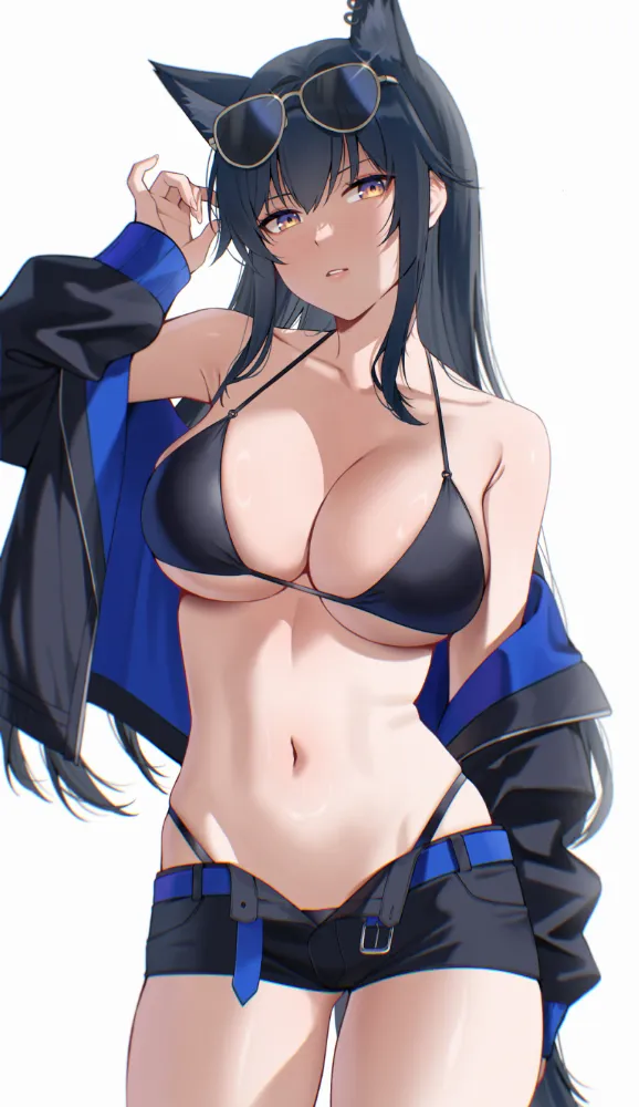 AI Texas (Arknights) by Deras. AI, Animal Ears, Anime Ears, Arknights, bikini, cat girl, catgirl, neko, neuralart, swimsuit, Texas