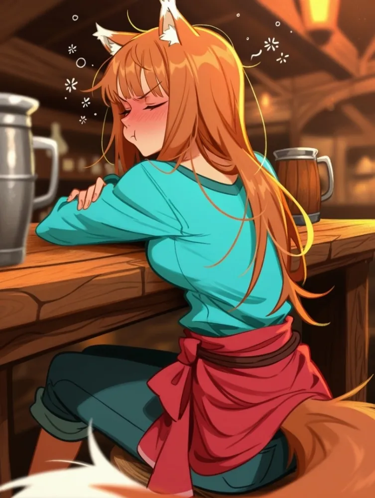 AI Holo (spice and wolf) by generatornaya. AI, Animal Ears, Anime, Anime Ears, fox girl, foxgirl, Holo, neuralart, spice and wolf