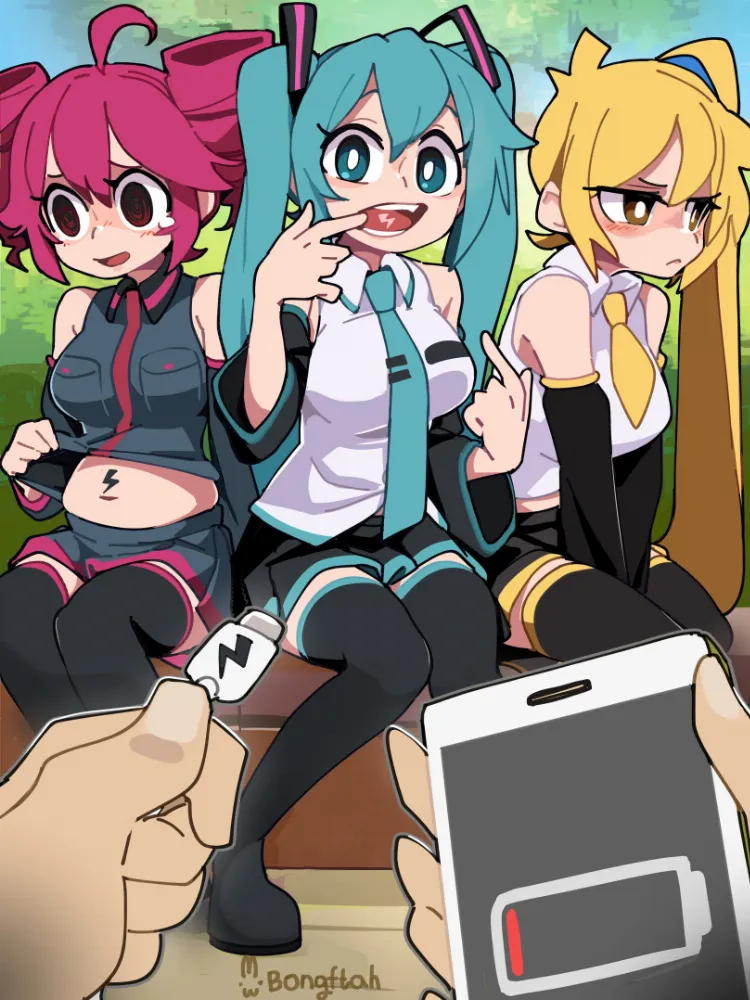 Akita Neru, Kasane Teto, Hatsune Miku by BongF. Akita Neru, Anime, Hatsune Miku, Kasane Teto, utau, vocaloid, voice synthesizer