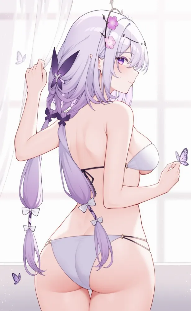 Castorice, Firefly, Kafka (honkai star rail) by poinia. Anime Christmas, bikini, Castorice, Christmas, elf, elf girl, elfgirl, fantasy, Firefly, game art, honkai star rail, Kafka, Merry Christmas, swimsuit