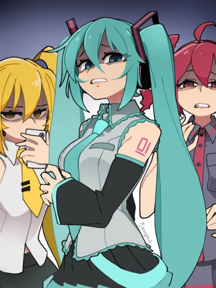 Hatsune Miku, Kasane Teto, Akita Neru by BongF. Akita Neru, Anime, bongfill, Hatsune Miku, Kasane Teto, utau, vocaloid, voice synthesizer