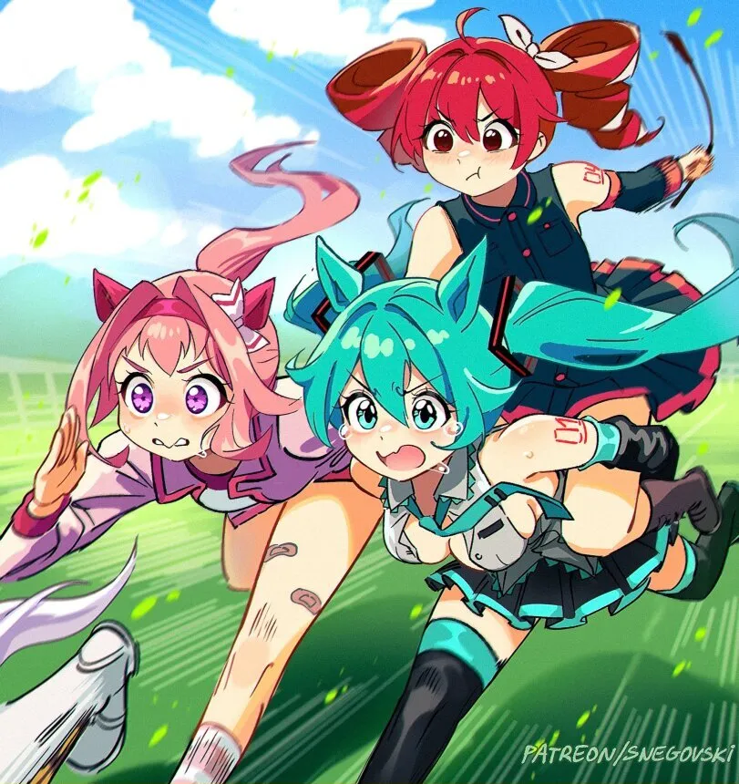 Gold Ship, Haru Urara, Hatsune Miku, Kasane Teto, Uma Musume (Umamusume) by Snegovski. Anime, Anime Ero, Gold Ship, Haru Urara, Hatsune Miku, Kasane Teto, Uma Musume, Umamusume, utau, vocaloid, voice synthesizer