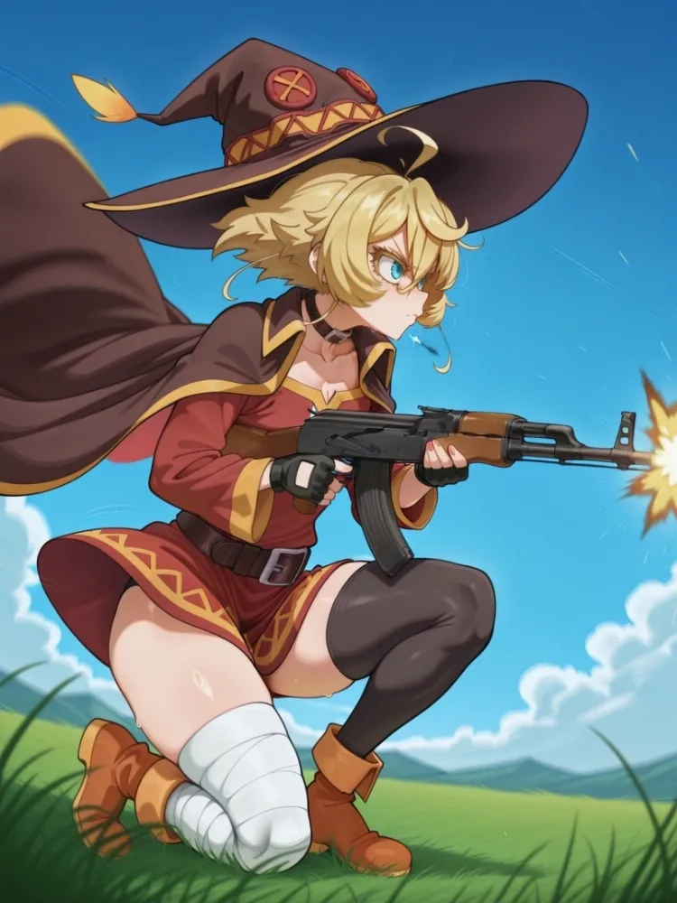 AI Megumin (konosuba) by generatornaya. AI, Anime, crossover, konosuba, Megumin, neuralart, tanya degurechaff, witch girl, youjo senki