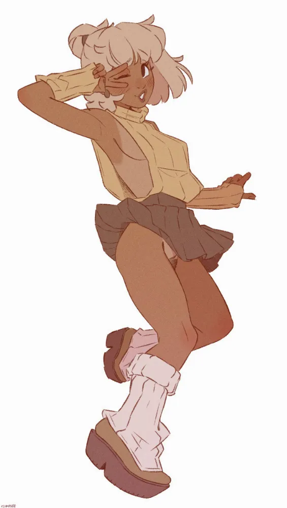 Anime art by Klimspree. bonktober, tanline, upskirt