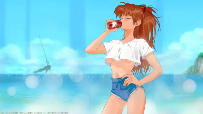 Asuka Langley (Evangelion) by Snegovski. Anime, Anime Ero, Anime Ero Swim, anime oldschool, anime piped running shorts, Asuka Langley, Evangelion, wallpaper