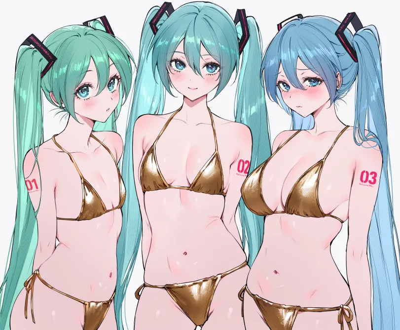 Hatsune Miku by qiandaiyiyu. Anime, Anime Ero, anime ero dfc, Anime Ero Kyonyuu, Anime Ero Pussy, Anime Ero Swim, bikini, gold bikini, Hatsune Miku, Oppai, swimsuit, vocaloid, voice synthesizer