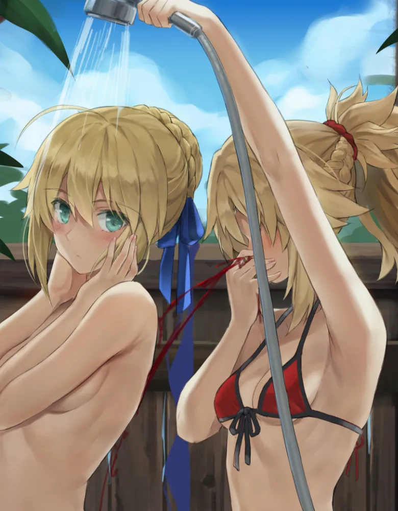 Mordred, Saber (fate) by Tonee. Anime, Anime Ero, Anime Ero Swim, bikini, fate, fate/apocrypha, Mordred, Saber, swimsuit