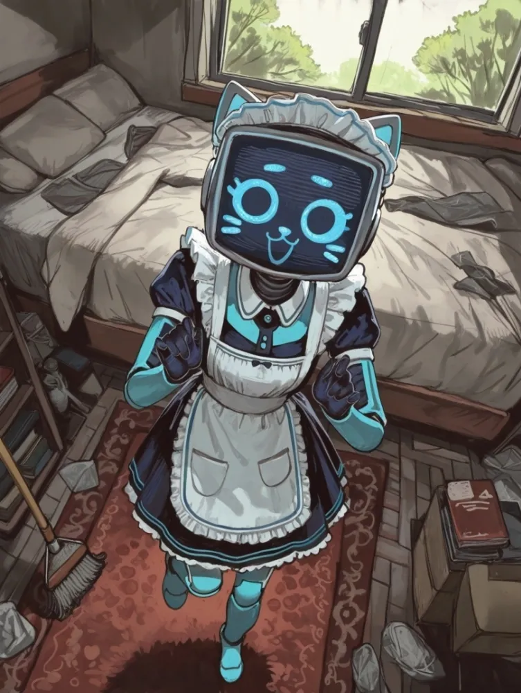 AI housemaid by generatornaya. AI, housemaid, kerfur, maid, neuralart, voices of the void, votv