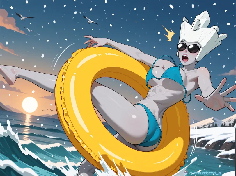 AI anime art (The Snow Queen) by QuantumHeadAI. AI, bikini, cartoon, neuralart, swimsuit, The Snow Queen