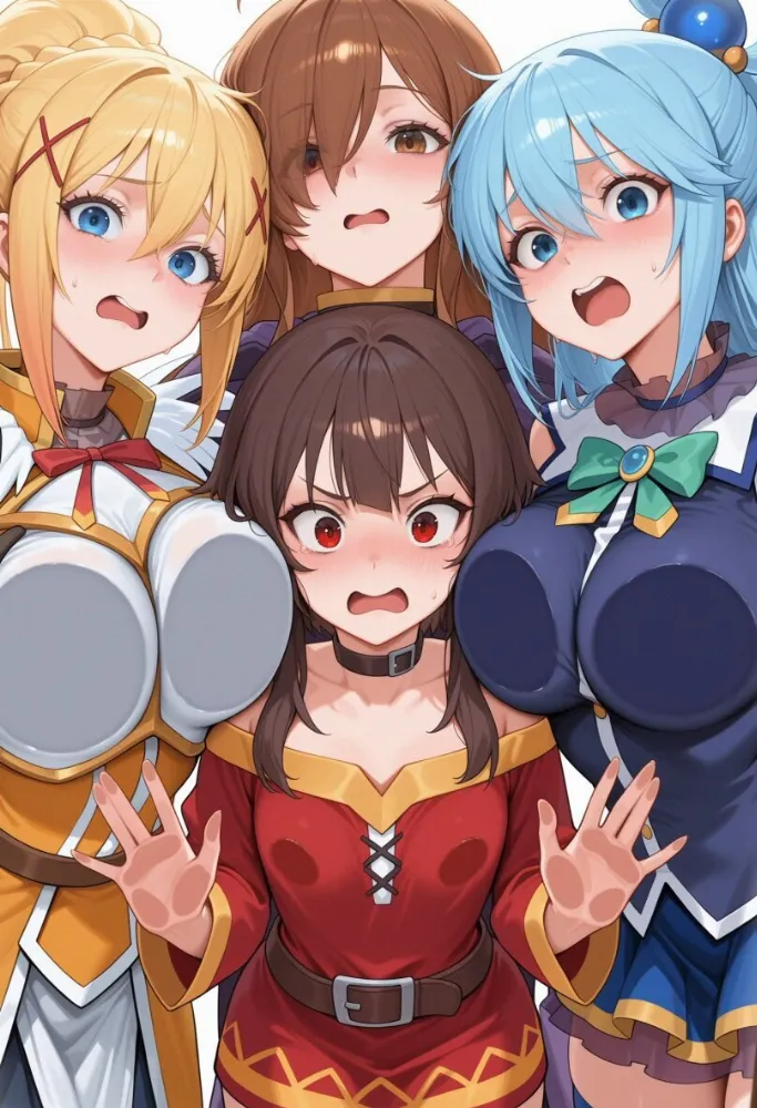 AI Aqua, Megumin, Darkness, Wiz (konosuba) by Heretikka. AI, Anime, Anime Ero, Aqua, Darkness, konosuba, Megumin, neuralart, witch girl, Wiz