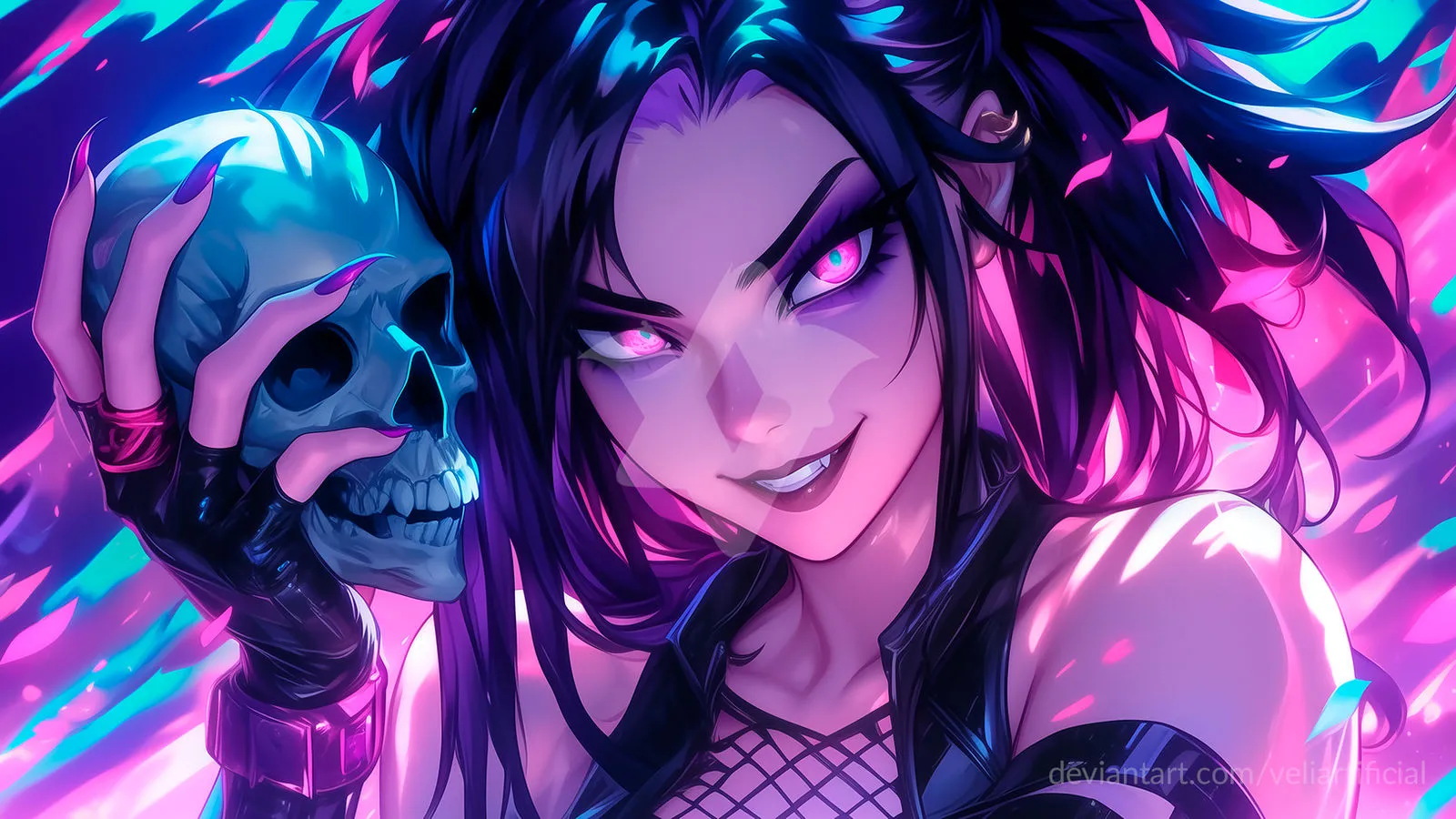 AI cyberpunk monster girl by Veliartificial. AI, Anime, animegirl, cartoon, characterdesign, Cyberpunk, digitalart, digitalpainting, fanart, gothic, hauntedbeauties, horror, monster girl, neoncolors, neuralart