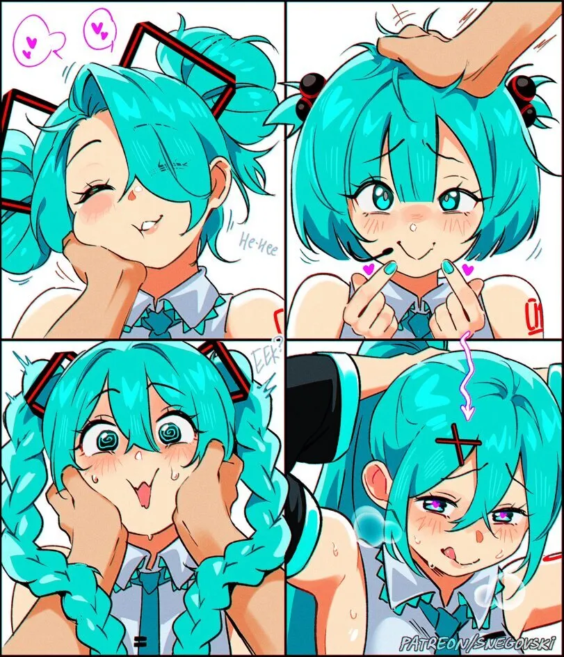 Hatsune Miku by Snegovski. Anime, Hatsune Miku, headpat, vocaloid, voice synthesizer