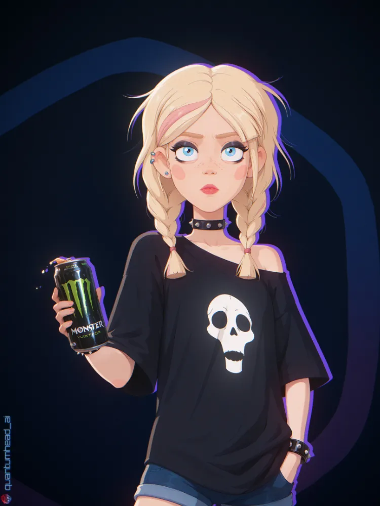 AI goth girl by QuantumHeadAI. AI, al, alt girl, cartoon ero, goth girl, monster energy, neuralart