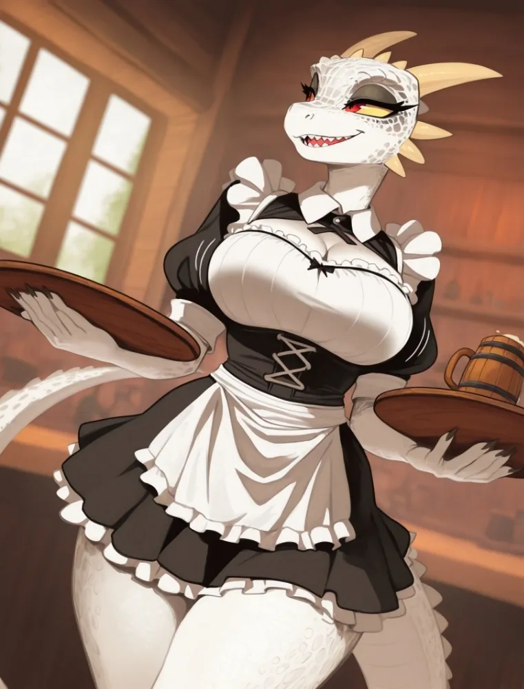 AI Dragon Girl (the elder scrolls) by generatornaya. AI, Dragon Girl, game art, housemaid, maid, neuralart, the elder scrolls