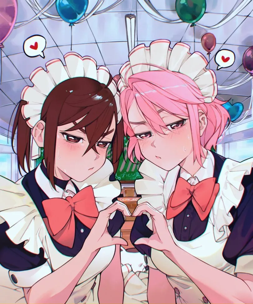 Ayase Momo, Shiratori Aira, Turbo Granny (dandadan) by cesar art456. Anime, Ayase Momo, dandadan, housemaid, maid, Shiratori Aira, Turbo Granny