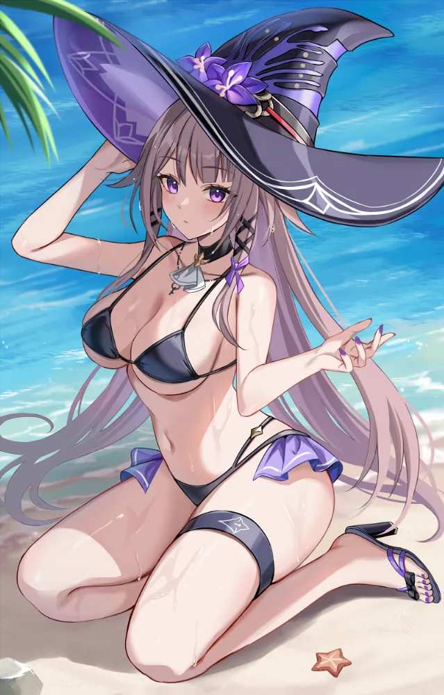 Evernight, Herta (honkai star rail) by Harimoji. bikini, Evernight, Herta, honkai star rail, swimsuit, witch girl