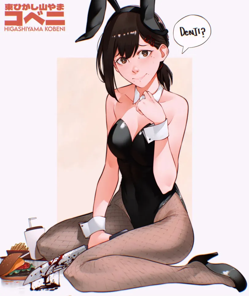 Higashiyama Kobeni (Chainsaw man) by cesar art456. Animal Ears, Anime, Anime Ears, Anime Ero, bunny ears, bunny girl, Bunnysuit, Chainsaw man, Higashiyama Kobeni