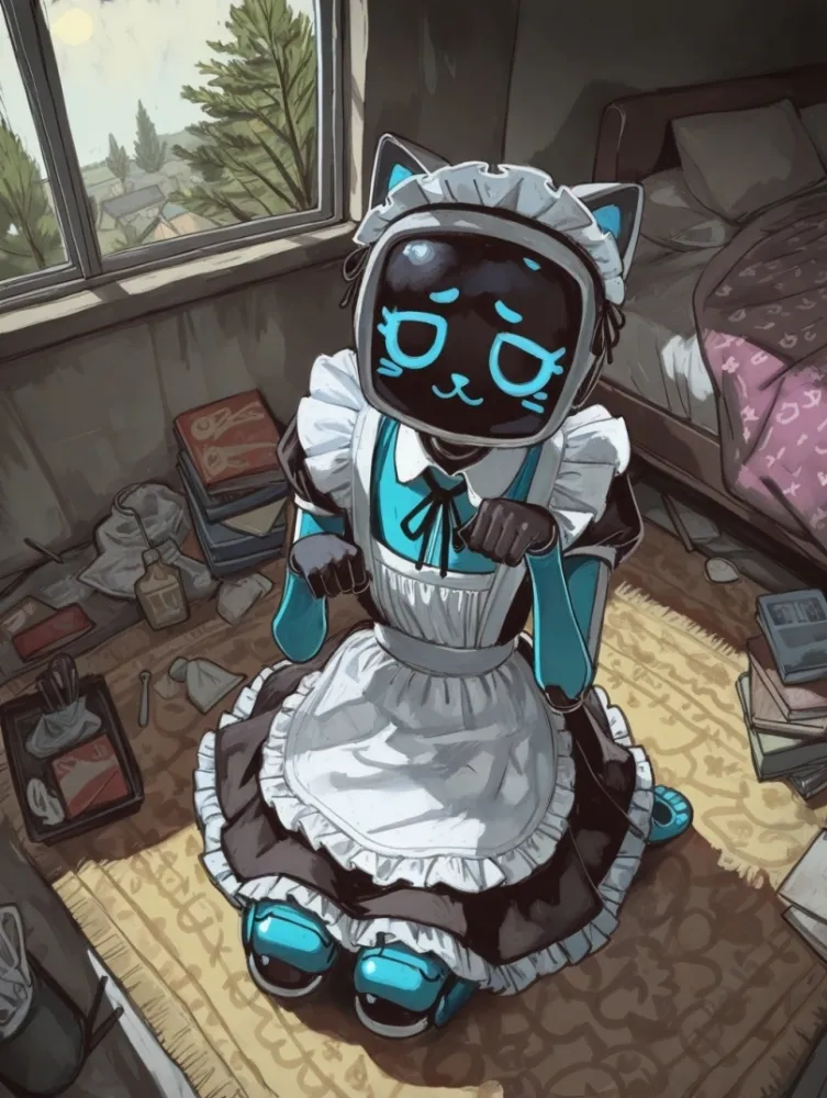 AI housemaid by generatornaya. AI, housemaid, kerfur, maid, neuralart, voices of the void, votv