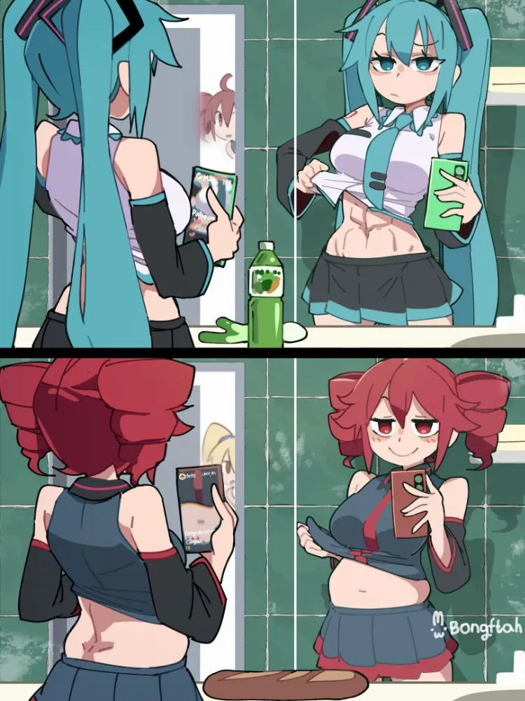 Akita Neru, Hatsune Miku, Kasane Teto by BongF. abs, Akita Neru, Anime, Anime Ero, anime mild ero, bongfill, bongftah, bplay, Hatsune Miku, Kasane Teto, utau, vocaloid, voice synthesizer