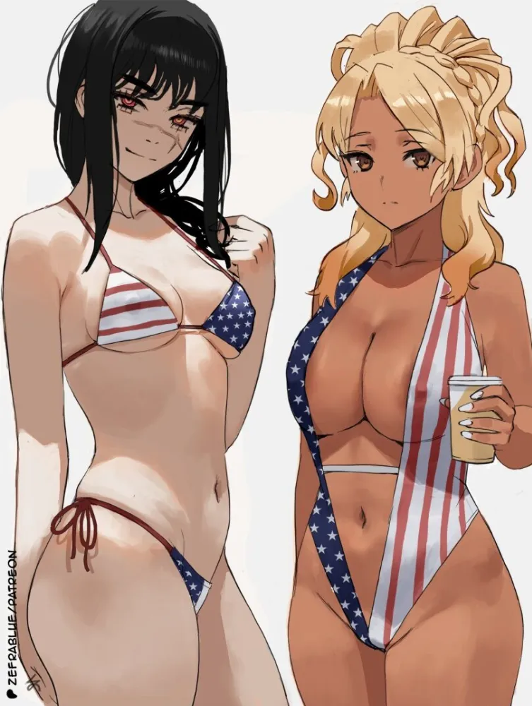 Yamamoto, Yoru (Chainsaw man) by ZefraBleu. Anime, Anime Ero, Anime Ero Kyonyuu, Anime Ero Oppai, bikini, Chainsaw man, food court, food court de mata ashita, swimsuit, Yamamoto, Yoru