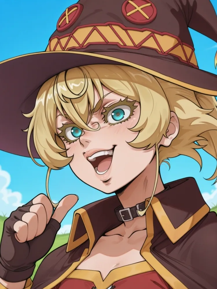 AI Megumin (konosuba) by generatornaya. AI, Anime, crossover, konosuba, Megumin, neuralart, tanya degurechaff, witch girl, youjo senki