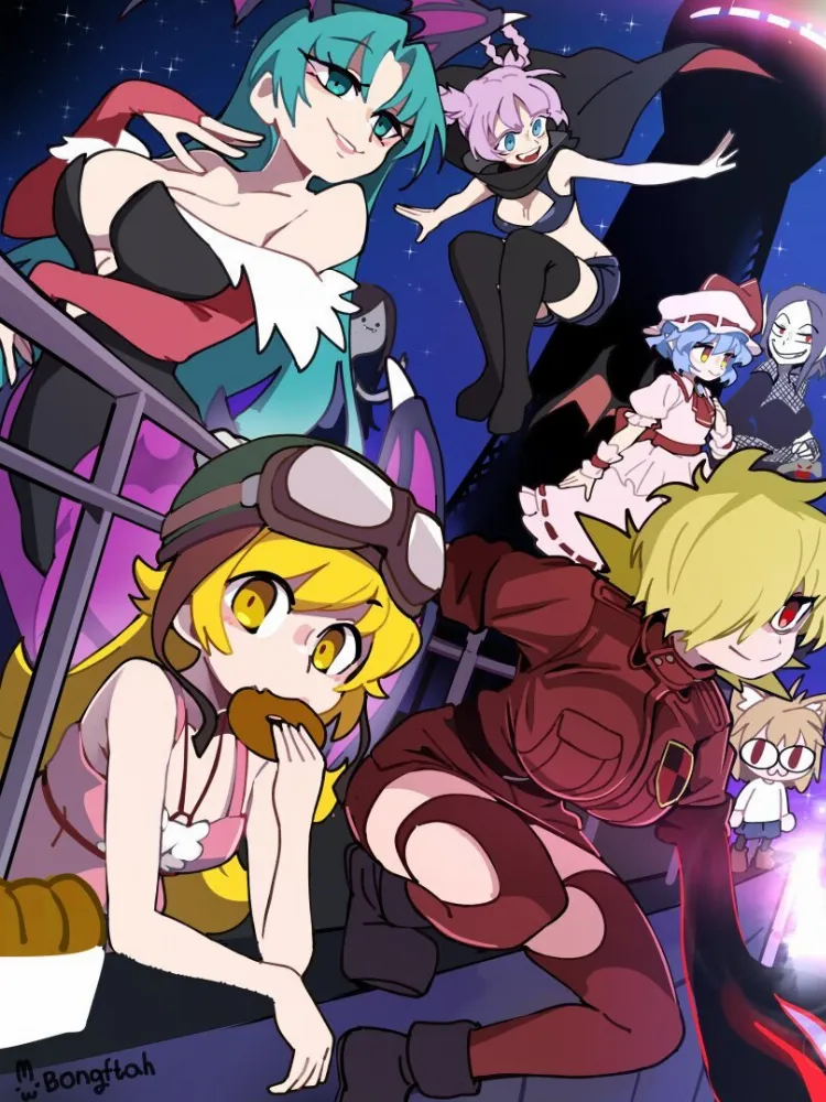 Marceline, Morrigan Aensland, Nanakusa Nazuna, Neco-arc, Oshino Shinobu, Remilia Scarlet, Seras Victoria by BongF. adventure time, Animal Ears, Anime, Anime Ears, cat girl, catgirl, darkstalkers, devil girl, hellsing, Marceline, monogatari, Morrigan Aensland, Nanakusa Nazuna, Neco-arc, neko, Oshino Shinobu, Remilia Scarlet, Seras Victoria, succubus, touhou project, yofukashi no uta