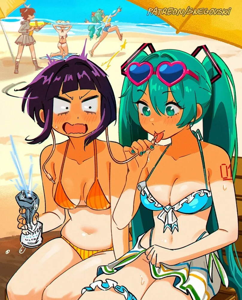 Brazilian Miku, Kasane Teto, Kyoka Jiro (Boku no Hero Academia) by Snegovski. Anime, Anime Ero, Anime Ero Pantsu, bikini, Boku no Hero Academia, Brazilian Miku, crossover, Hatsune Miku, Kasane Teto, Kyoka Jiro, swimsuit, utau, vocaloid, voice synthesizer