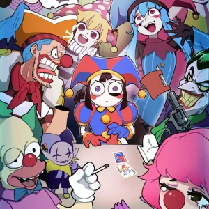 Preview of art: Buggy The Clown, Clownpiece, Geiru Toneido, Hisoka, Jevil, Joker, Krusty The Clown, Pestrica, Pippi, Pomni, Ronald Mcdonald by BongF