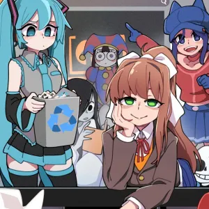 Preview of art: Cappie, Hatsune Miku, Monika, Pomni, Sadako, Sans (doki doki literature club) by BongF