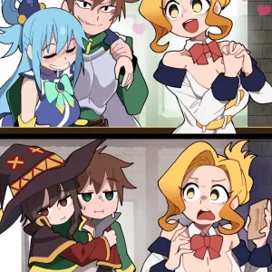 Preview of art: Aqua, Kazuma Satou, Luna, Megumin, Rance (konosuba) by BongF