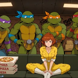 Preview of art: AI April O’neil, Donatello, Leonardo, Michelangelo, Raphael (teenage mutant ninja turtles) by QuantumHeadAI